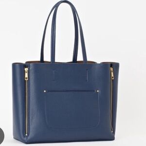 Ann Taylor Navy Pebble Leather Mini Tote Bag